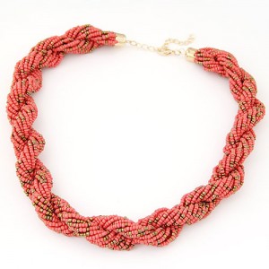 Bohemian Fashion Weaving Dough Twist Mini Beads Statement Necklace - Pink
