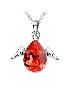 Cute Happy Angel Austrian Crystal Platinum Plating Alloy Necklace - Red