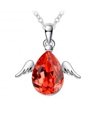 Cute Happy Angel Austrian Crystal Platinum Plating Alloy Necklace - Red