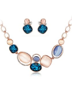 Luminous Rhinestone and Opal Embellished Fashion Necklace and Earrings Set