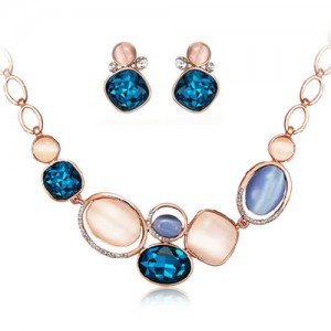 Luminous Rhinestone and Opal Embellished Fashion Necklace and Earrings Set