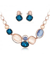 Luminous Rhinestone and Opal Embellished Fashion Necklace and Earrings Set