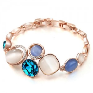 Rhinestone and Opal Inlaid Succinct Fashion Golden Alloy Bracelet