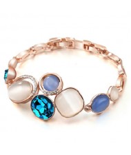 Rhinestone and Opal Inlaid Succinct Fashion Golden Alloy Bracelet