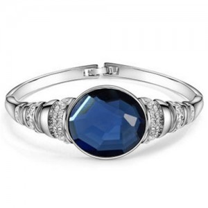 Rhinestone and Glass Embeded Office Lady Fashion Bracelet - Silver