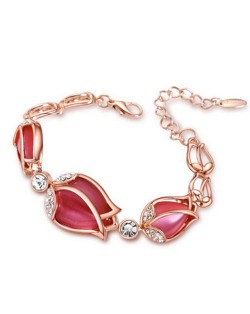 Charming Red Opal Tulips Alloy Bracelet