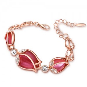Charming Red Opal Tulips Alloy Bracelet
