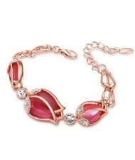 Charming Red Opal Tulips Alloy Bracelet