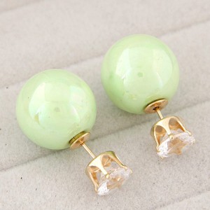 Rhinestone Inlaid Glamourous Color Imitation Pearl Fashion Ear Studs - Green