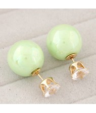 Rhinestone Inlaid Glamourous Color Imitation Pearl Fashion Ear Studs - Green