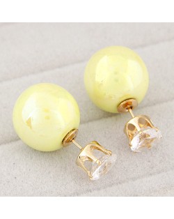 Rhinestone Inlaid Glamourous Color Imitation Pearl Fashion Ear Studs - Yellow