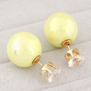 Rhinestone Inlaid Glamourous Color Imitation Pearl Fashion Ear Studs - Yellow