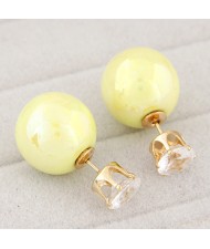 Rhinestone Inlaid Glamourous Color Imitation Pearl Fashion Ear Studs - Yellow