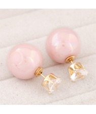 Rhinestone Inlaid Glamourous Color Imitation Pearl Fashion Ear Studs - Light Pink