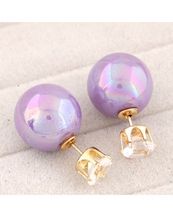 Rhinestone Inlaid Glamourous Color Imitation Pearl Fashion Ear Studs - Lavender