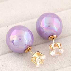 Rhinestone Inlaid Glamourous Color Imitation Pearl Fashion Ear Studs - Lavender