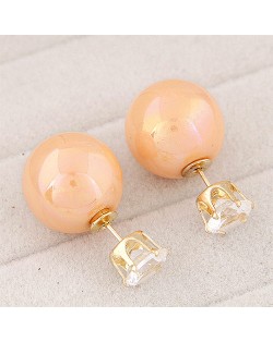 Rhinestone Inlaid Glamourous Color Imitation Pearl Fashion Ear Studs - Orange