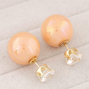 Rhinestone Inlaid Glamourous Color Imitation Pearl Fashion Ear Studs - Orange