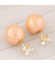 Rhinestone Inlaid Glamourous Color Imitation Pearl Fashion Ear Studs - Orange