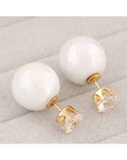 Rhinestone Inlaid Glamourous Color Imitation Pearl Fashion Ear Studs - White