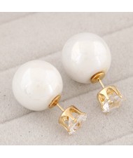 Rhinestone Inlaid Glamourous Color Imitation Pearl Fashion Ear Studs - White