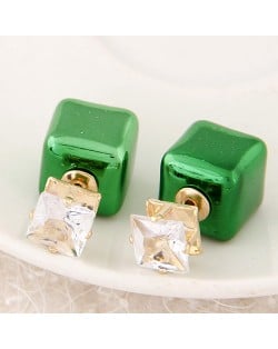 Cubic Block Flash Drilling Fashion Ear Studs - Green