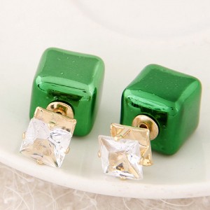 Cubic Block Flash Drilling Fashion Ear Studs - Green