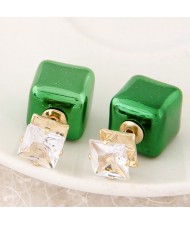 Cubic Block Flash Drilling Fashion Ear Studs - Green