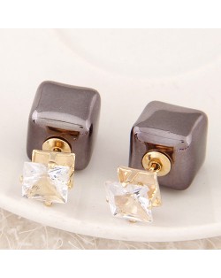 Cubic Block Flash Drilling Fashion Ear Studs - Gray