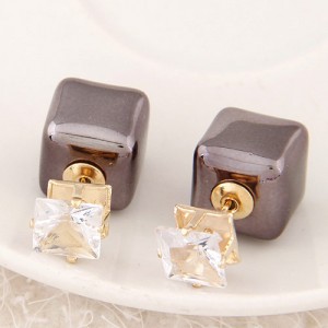 Cubic Block Flash Drilling Fashion Ear Studs - Gray