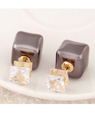 Cubic Block Flash Drilling Fashion Ear Studs - Gray