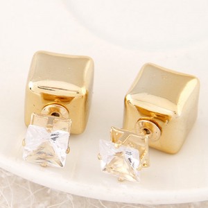 Cubic Block Flash Drilling Fashion Ear Studs - Golden