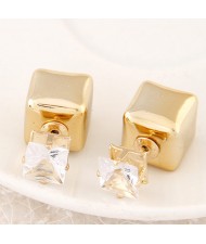 Cubic Block Flash Drilling Fashion Ear Studs - Golden