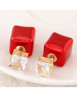 Cubic Block Flash Drilling Fashion Ear Studs - Red
