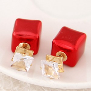 Cubic Block Flash Drilling Fashion Ear Studs - Red