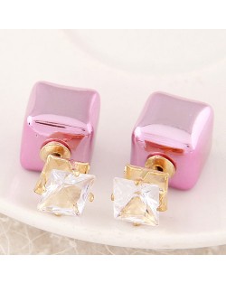 Cubic Block Flash Drilling Fashion Ear Studs - Pink