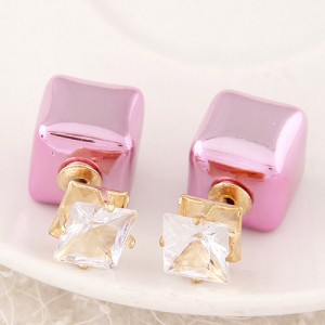 Cubic Block Flash Drilling Fashion Ear Studs - Pink