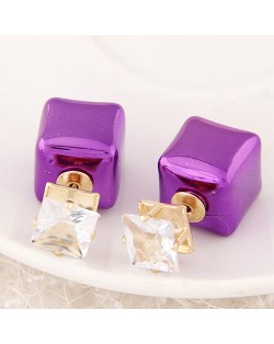 Cubic Block Flash Drilling Fashion Ear Studs - Purple