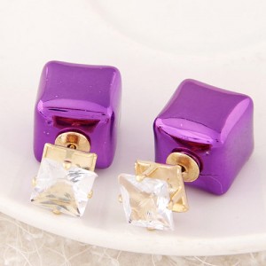 Cubic Block Flash Drilling Fashion Ear Studs - Purple