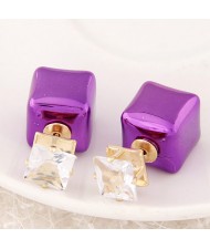 Cubic Block Flash Drilling Fashion Ear Studs - Purple
