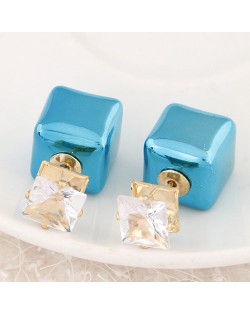 Cubic Block Flash Drilling Fashion Ear Studs - Blue