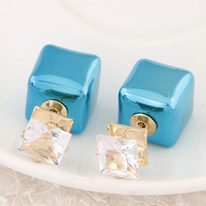 Cubic Block Flash Drilling Fashion Ear Studs - Blue
