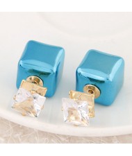 Cubic Block Flash Drilling Fashion Ear Studs - Blue