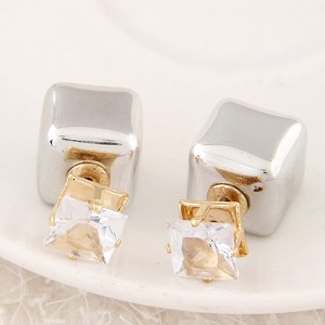 Cubic Block Flash Drilling Fashion Ear Studs - Silver