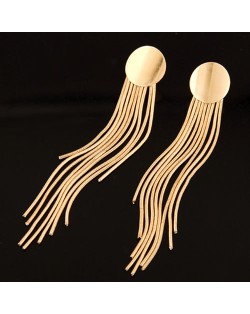 Simple Long Tassel Fashion Design Round Ear Studs - Golden