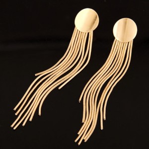 Simple Long Tassel Fashion Design Round Ear Studs - Golden