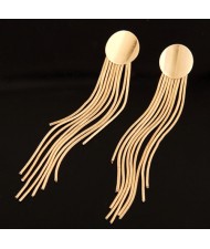 Simple Long Tassel Fashion Design Round Ear Studs - Golden