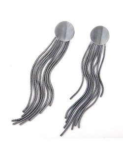 Simple Long Tassel Fashion Design Round Ear Studs - Gan Black