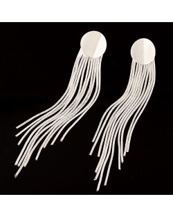 Simple Long Tassel Fashion Design Round Ear Studs - Silver