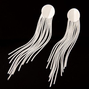 Simple Long Tassel Fashion Design Round Ear Studs - Silver